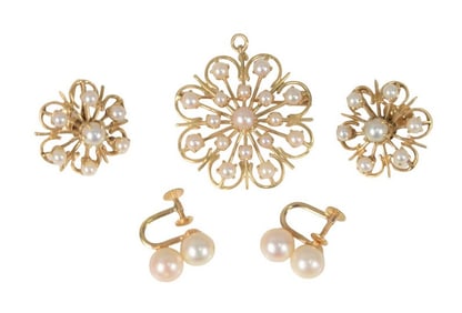Three Piece 14K Gold and Pearl Lot