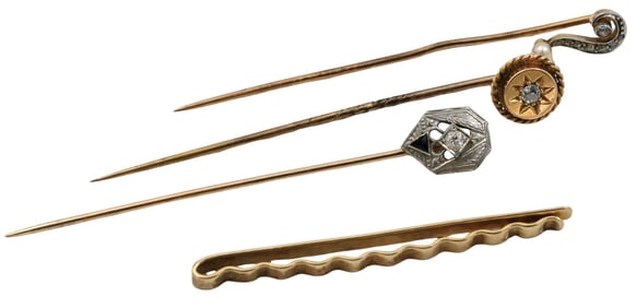 Four Piece Yellow Gold Stick Pins