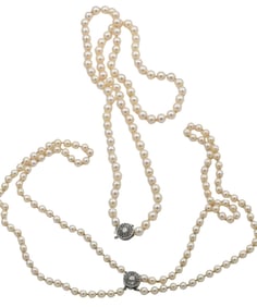 Two Strands of Pearls with 14K White Gold Clasp
