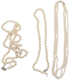 Three Strands of Pearls with 14K Gold Clasp