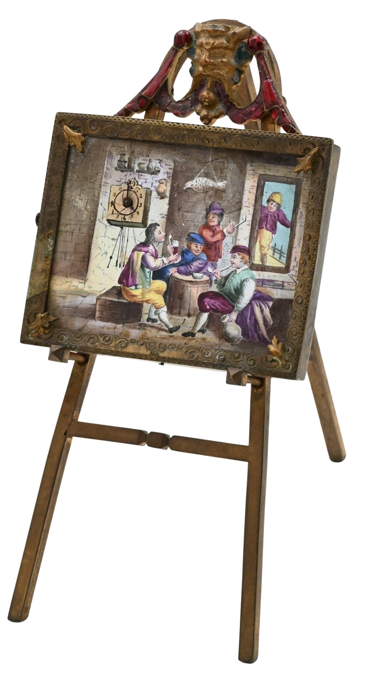 Continental Gilt Bronze and Enameled Easel Clock (1 of 6)