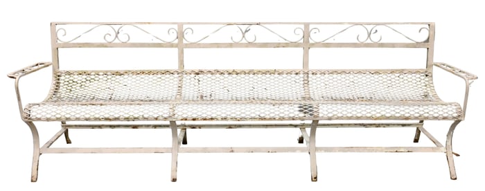 Large Mid-Century Modern Wrought Iron Outdoor Bench