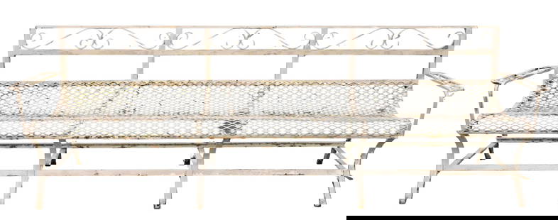Large Mid-Century Modern Wrought Iron Outdoor Bench: Large Mid-Century Modern Wrought Iron Outdoor Bench height 33 inches, length 103 inches, depth 24 inches