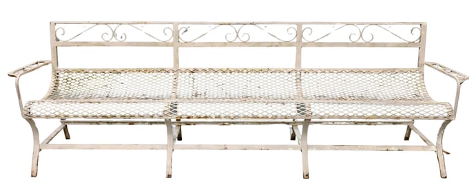 Large Mid-Century Modern Wrought Iron Outdoor Bench
