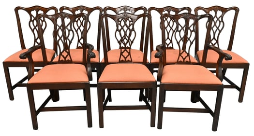 Set of Eight Mahogany Chippendale Style Chairs