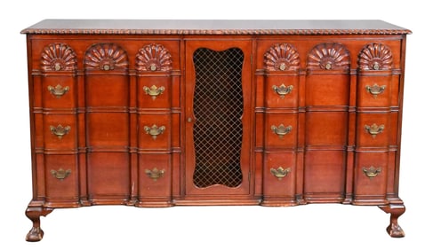 Custom Mahogany Chippendale Style Block Front Double Dresser
