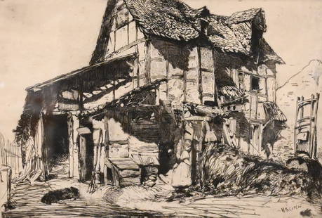 James Abbott McNeill Whistler (American 1834-1903): James Abbott McNeill Whistler (American 1834-1903) "The Unsafe Tenement", 1858 Depicting a dilapidated old farm house Drypoint etching on laid paper with full margins, from Douze Eaux-Fortes d'après