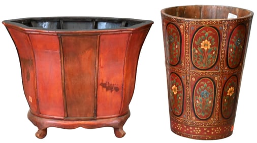 Two Polychrome Wooden Buckets