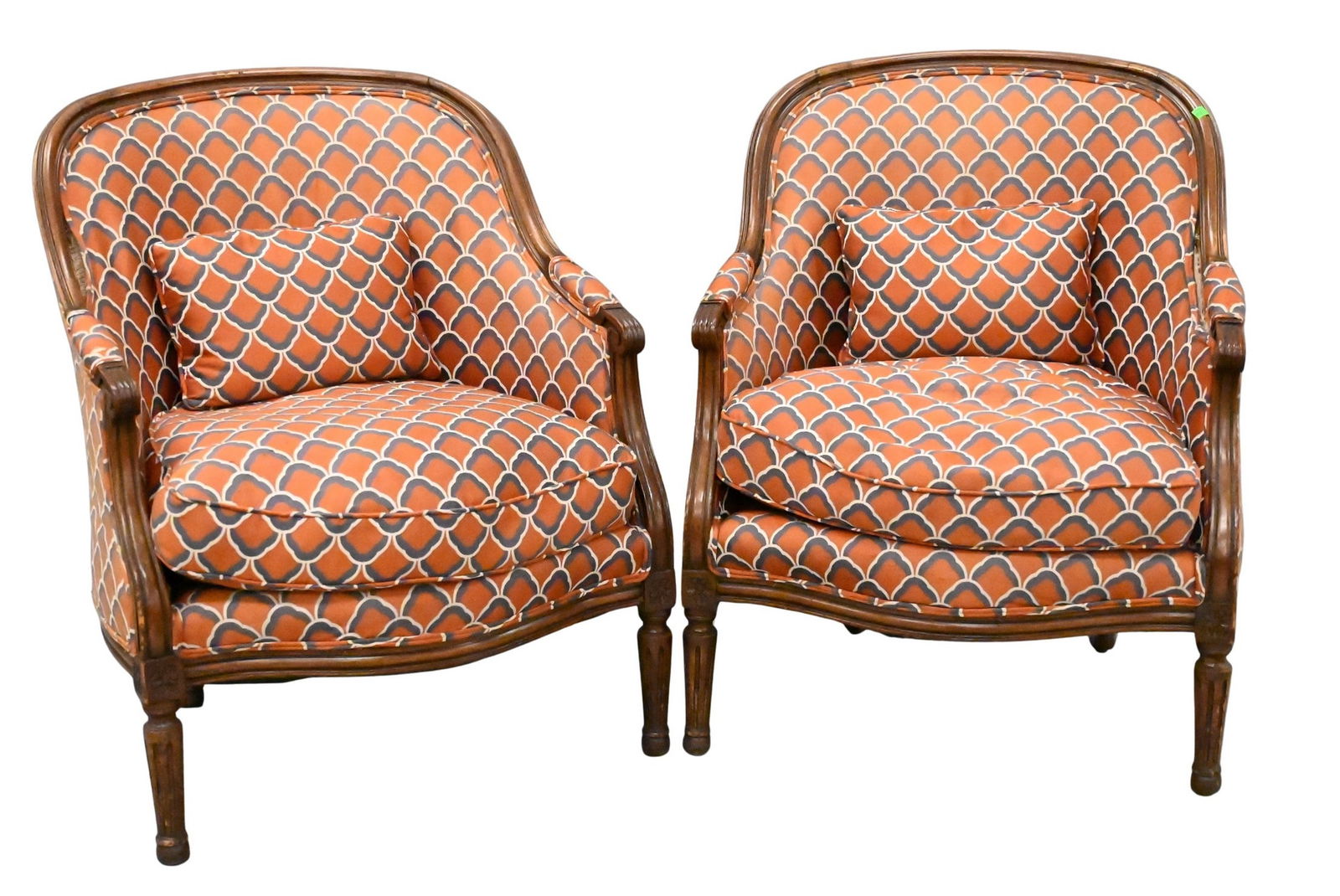 Louis XVI Style Upholstered Armchairs: Louis XVI Style Upholstered Armchairs upholstery is as is, 19th century height 35 inches, width 28 inches