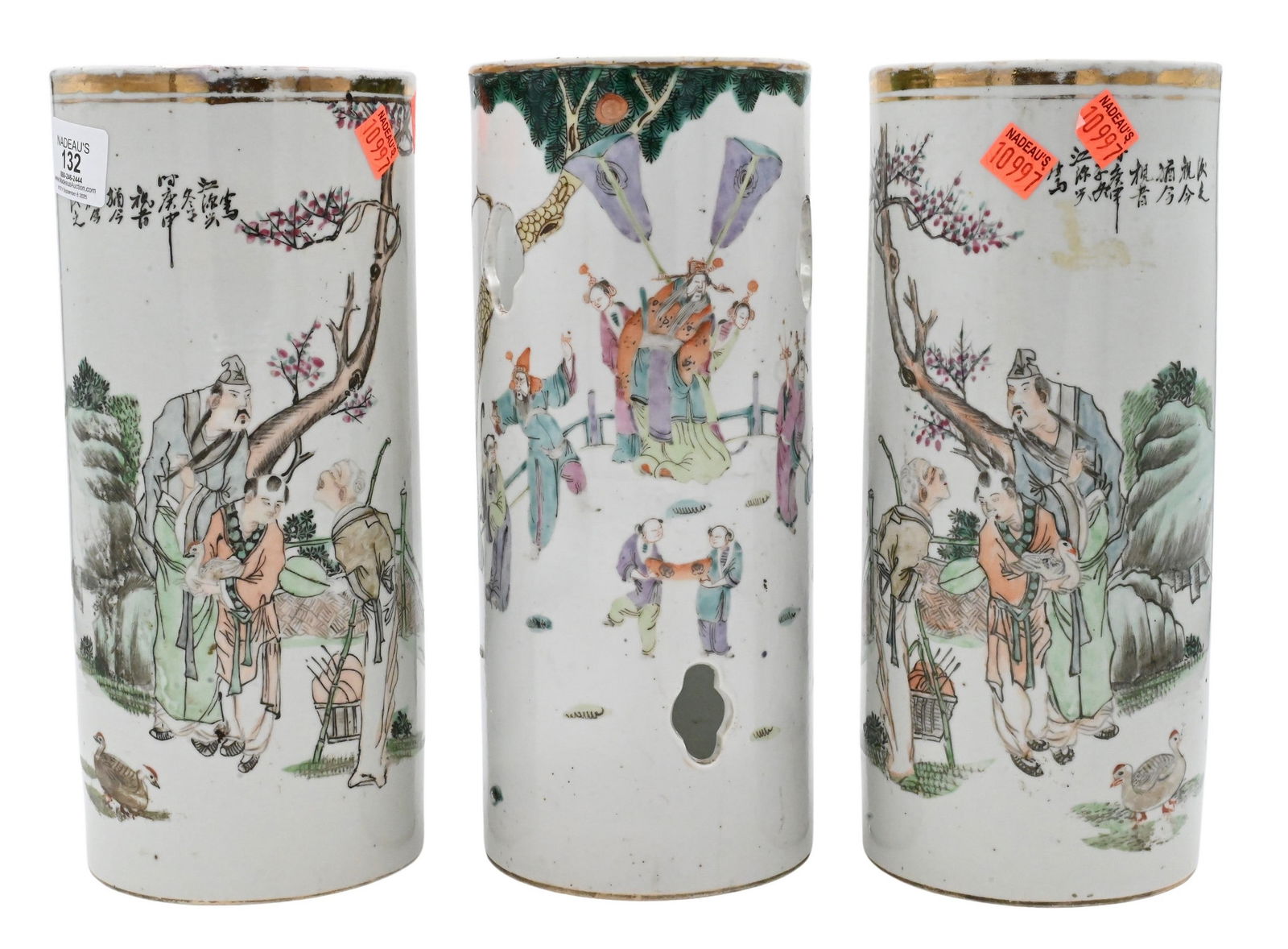 Three Chinese Porcelain Cylinder Vases (1 of 7)