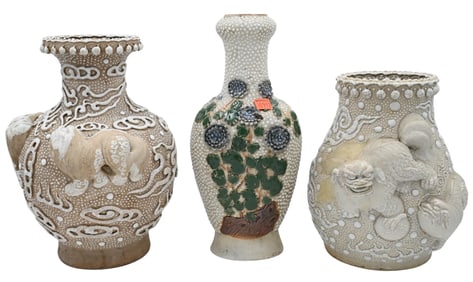Three Chinese Biscuit Glaze Ceramic Vases
