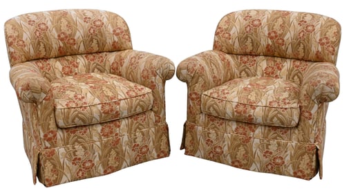 Pair of Custom Upholstered Swivel Club Chairs
