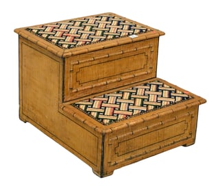 Faux Bamboo Grain Painted and Upholstered Bed Stairs