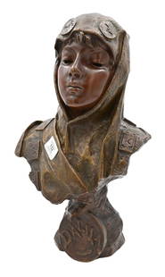 Emmanuel Villanis (French 1858-1914): Emmanuel Villanis (French 1858-1914) "Dalila" Portrait Bust of an Oriental Woman in a Headdress Patinated bronze, numbered 2252 Signed E.Villanis, Societe des Bronzes de Paris fitted coin foundry mark