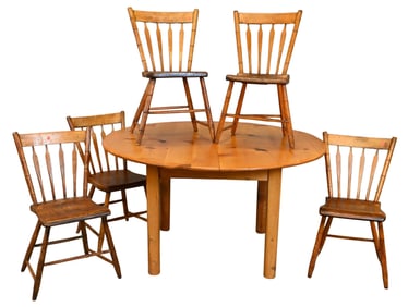 Six Piece Set Round Pine Kitchen Table