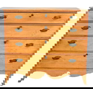 Federal Four Drawer Chest: Federal Four Drawer Chest having shaped apron, circa 1800 height 37 inches, top 19" x 41" Provenance: Collection of Barbara Rothschild Michaels and Roger Michaels of New York City and Ossining, New Yo
