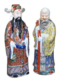 Two Large Chinese Enameled Porcelain Luxing Figures