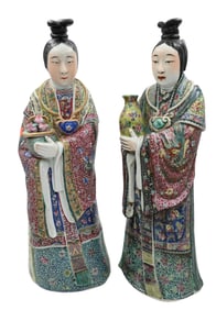 Near Pair of Large Chinese Porcelain Immortal Figures