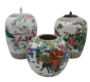 Three Chinese Famille Verte Porcelain Jars