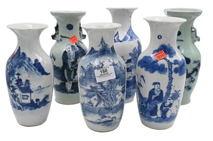 Six Chinese Blue and White Porcelain Vases
