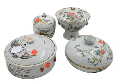 Four Chinese Porcelain Lidded Jars