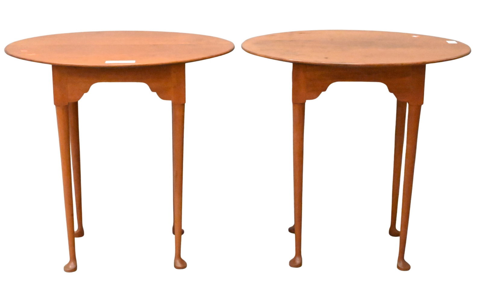 Pair of Eldred Wheeler Queen Anne Style Tea Tables: Pair of Eldred Wheeler Queen Anne Style Tea Tables having label to underside height 25 inches, top 25 1/2" x 20 1/2"