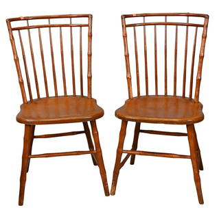 Pair of Birdcage Windsor Side Chairs: Pair of Birdcage Windsor Side Chairs signed J. Burpen, circa 1820 height 35 inches, seat height 17 1/2 inches Provenance: Collection of Barbara Rothschild Michaels and Roger Michaels of New York City