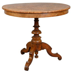 Continental Inlaid Round Center Table: Continental Inlaid Round Center Table set on pedestal base, 19th century height 31 inches, diameter 35 1/2 inches Provenance: Collection of Barbara Rothschild Michaels and Roger Michaels of New York C