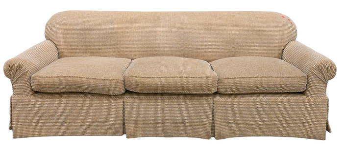 Two Piece Corporate Designs Upholstered Lot: Two Piece Corporate Designs Upholstered Lot to include sofa and club chair sofa height 30 inches, sofa length 88 inches Provenance: From a East Longmeadow, Massachusetts Estate