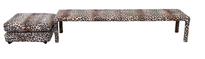 Custom Leopard Upholstered Window Bench and Ottoman
