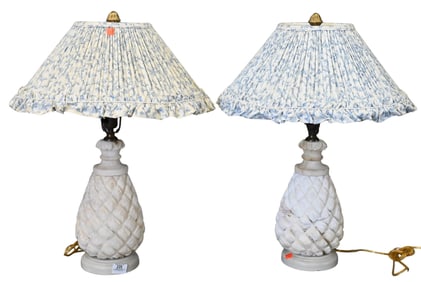 Pair of Carved Alabaster Lamps in the Form of Pineapples or Pine Cones