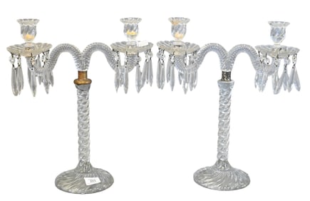 Pair of Baccarat Style Crystal Candelabras