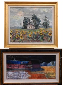 Two Large Contemporary Framed Landscapes