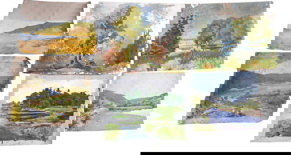 Six: Helen Savier DuMond (American 1872-1968) Landscape Studies: Six: Helen Savier DuMond (American 1872-1968) Landscape Studies to include one autumn foliage study, one coastal scene with dunes, one river scene, along with a pond scene Oil on canvas, oil on canvas