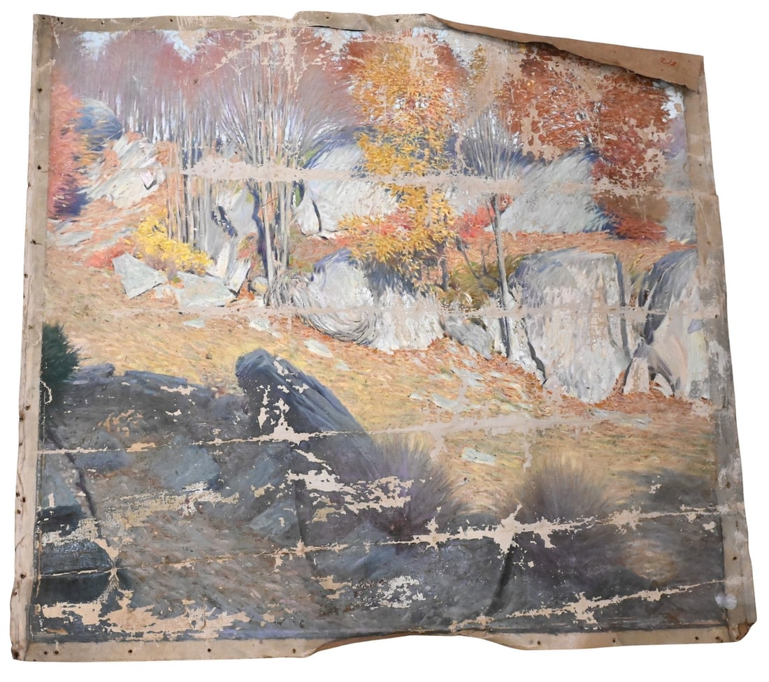 Frank Vincent DuMond (American 1865-1951): Frank Vincent DuMond (American 1865-1951) "Autumn in Lyme" Oil on loose canvas Signed lower left Frank Dumond 28" x 30"
