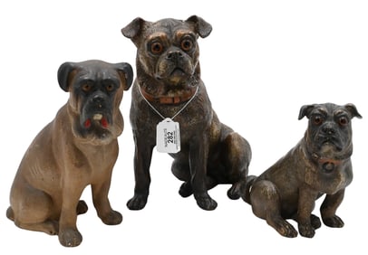 Three Stoneware Ceramic Pugs