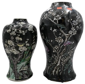 Two Chinese Famille Noire Porcelain Ginger Jars