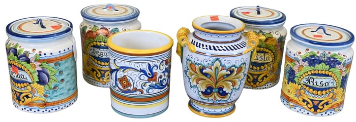 Six Piece Group of Majolica Canisters