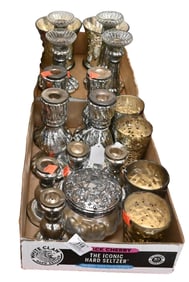 Two Box Lots of Mercury Glass Candlesticks