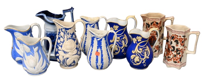 Ten Mostly Victorian Parian Pitchers