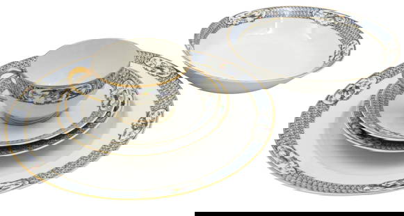 66 Piece Haviland Limoges Birds of Paradise Porcelain Dinner Service: 66 Piece Haviland Limoges Birds of Paradise Porcelain Dinner Service to include 12 dinner plates, 12 soup bowls, 11 bread and butter plates, 9 teacups, 12 saucers, 1 cream and sugar, and 8 additional