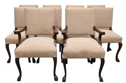 Set of 10 Oak Upholstered Dining Chairs