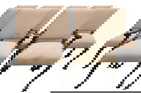Set of 10 Oak Upholstered Dining Chairs: Set of 10 Oak Upholstered Dining Chairs having two arms and eight sides height 36 inches Provenance: Collection of Barbara Rothschild Michaels and Roger Michaels of New York City and Ossining, New Yor