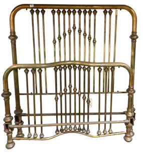 Victorian Brass Double Size Bed: Victorian Brass Double Size Bed having original rails, one spindle and one top missing height 62 inches, width 56 inches