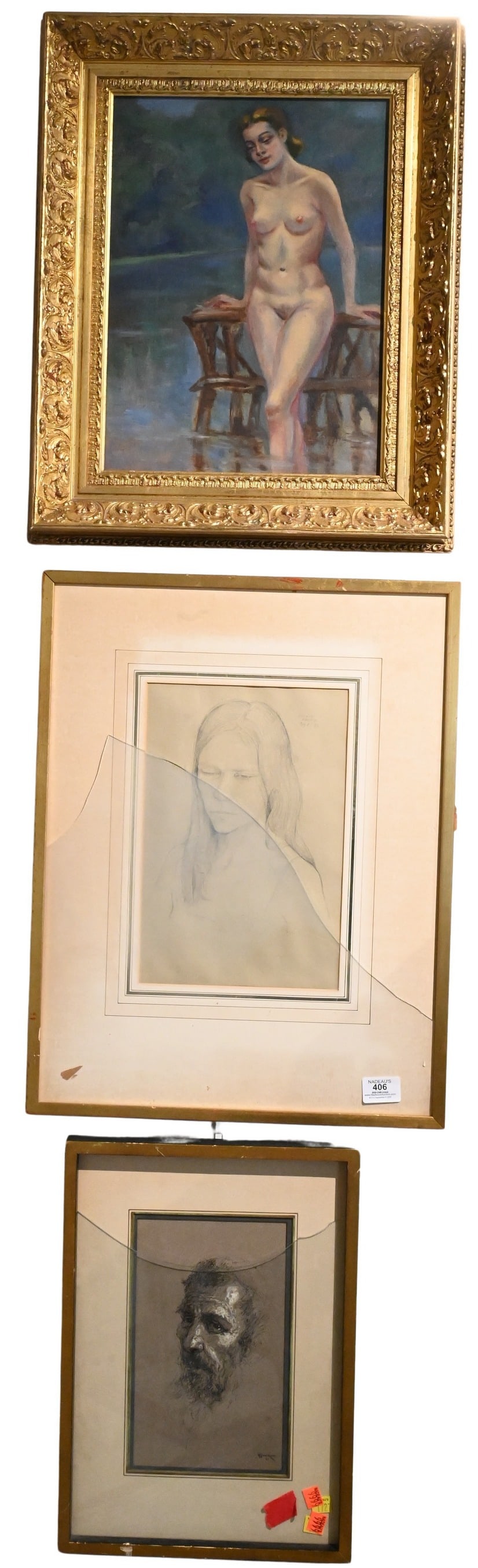 Five Framed Portrait Studies: Five Framed Portrait Studies to include Portrait of a Young Woman with a Bow Oil on canvas Signed illegibly and dated lower right 1940 23" x 18 1/2" William Weintraub (American/Israeli 1926-2017) Port