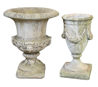 Two Cast Stone Outdoor Urns