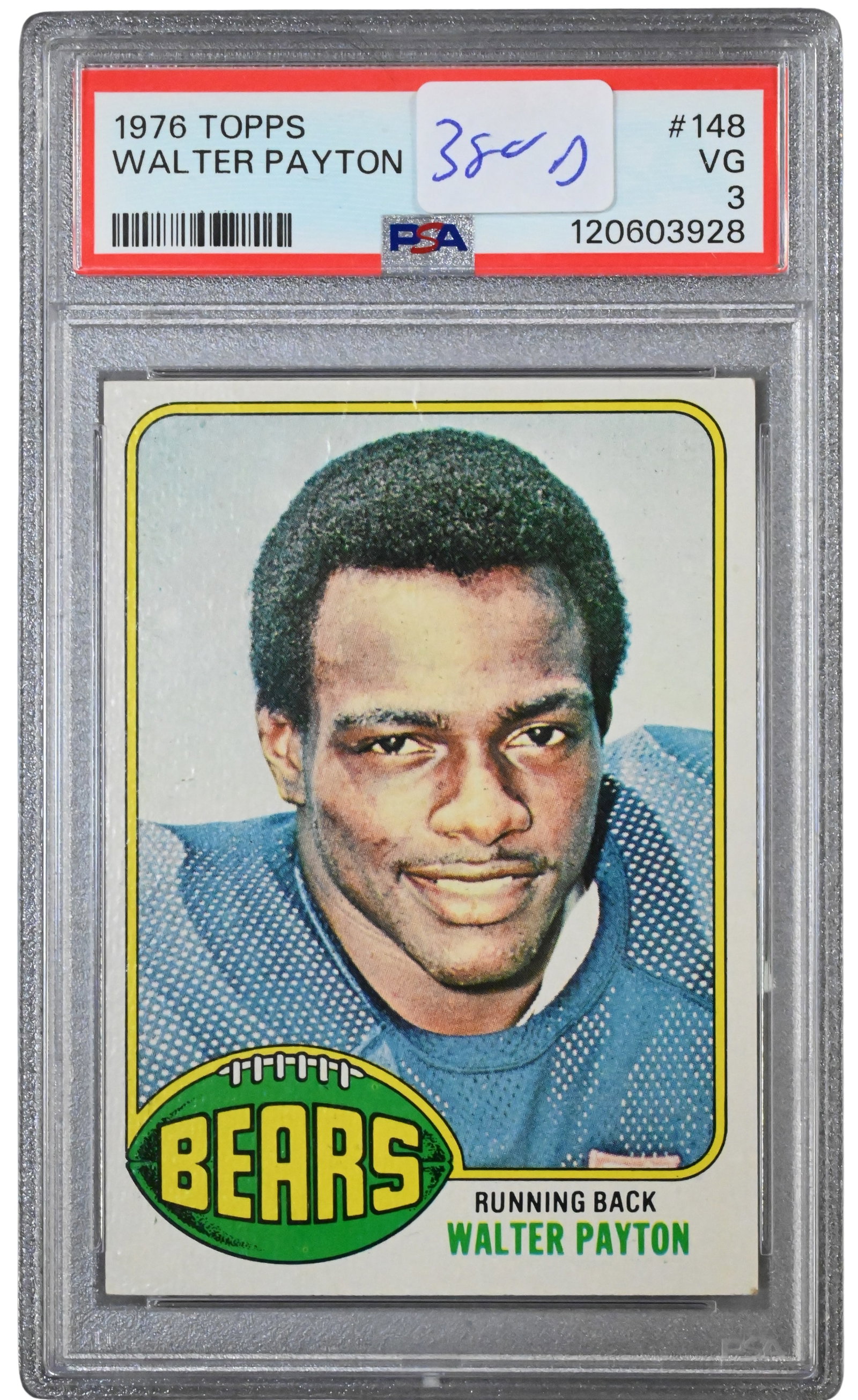 1976 Topps Walter Payton Rookie Card in PSA Holder: 1976 Topps Walter Payton Rookie Card in PSA Holder grade 3