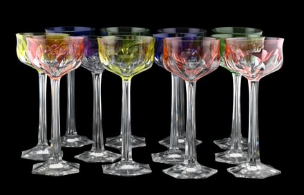 Set of Twelve Bohemian Flashed Glass Hock Goblets