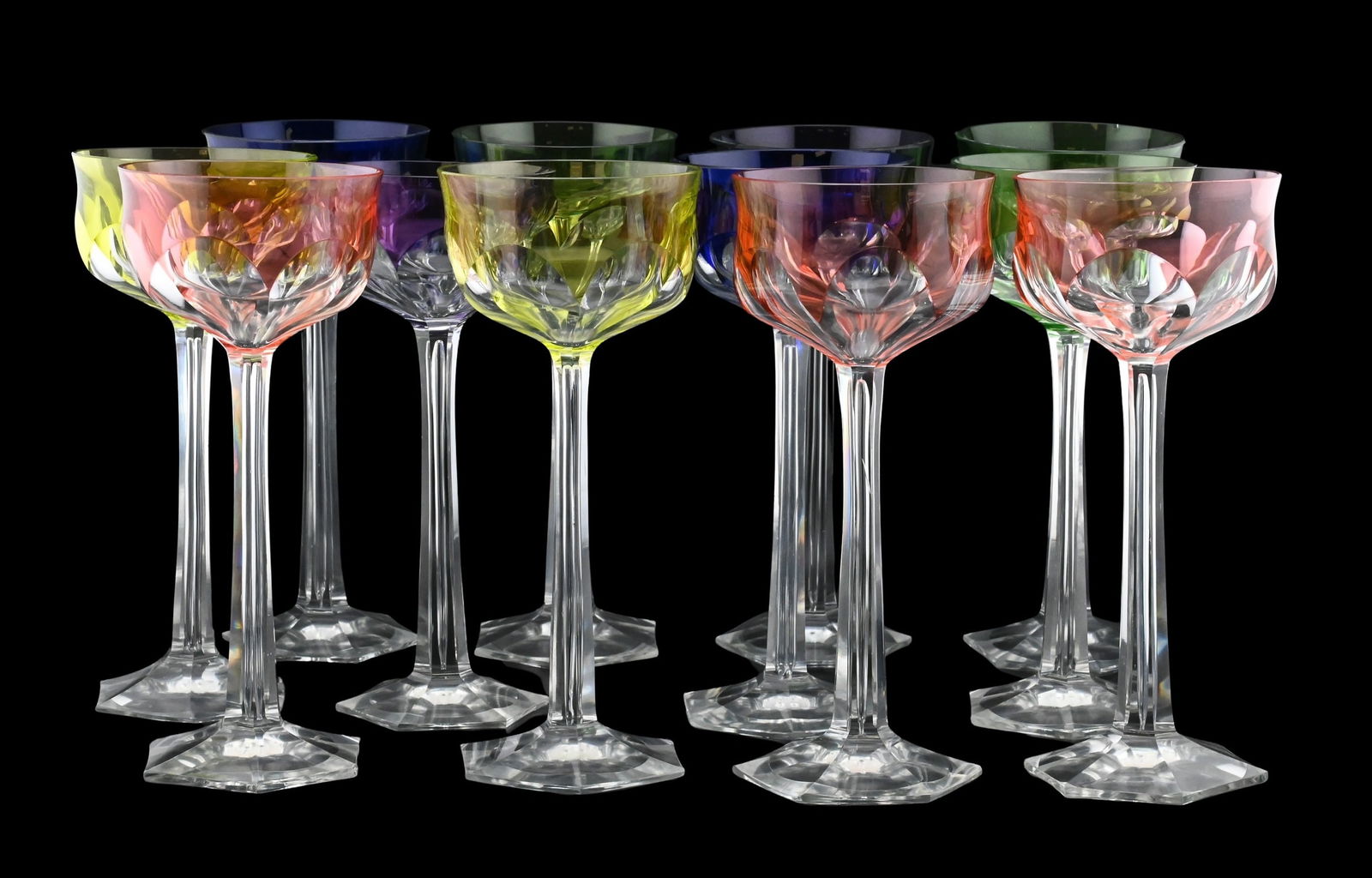 Set of Twelve Bohemian Flashed Glass Hock Goblets (1 of 5)