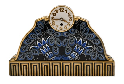 Art Deco Porcelain Mantel Clock by A. Perazzone, Torino